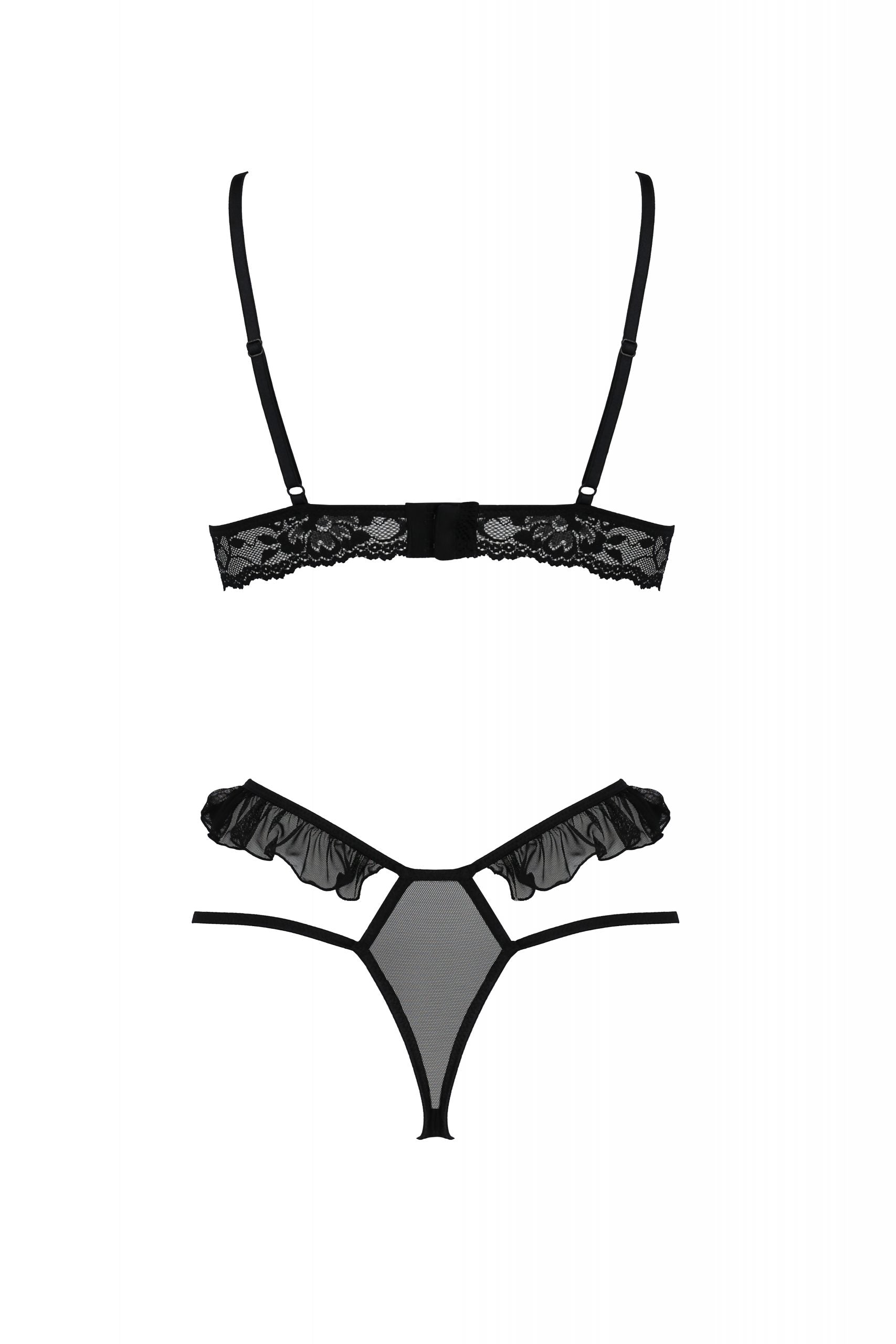 Sexy Open Cup Bra & Sheer Lace String Passion Dolly PAE102980 Black Lingerie  – Lavinia