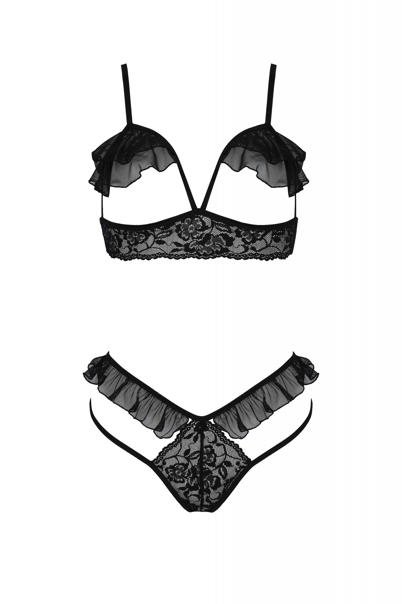 Sexy Open Cup Bra And Sheer Lace String Passion Dolly Pae102980 Black Lingerie — Lavinia Lingerie 6480