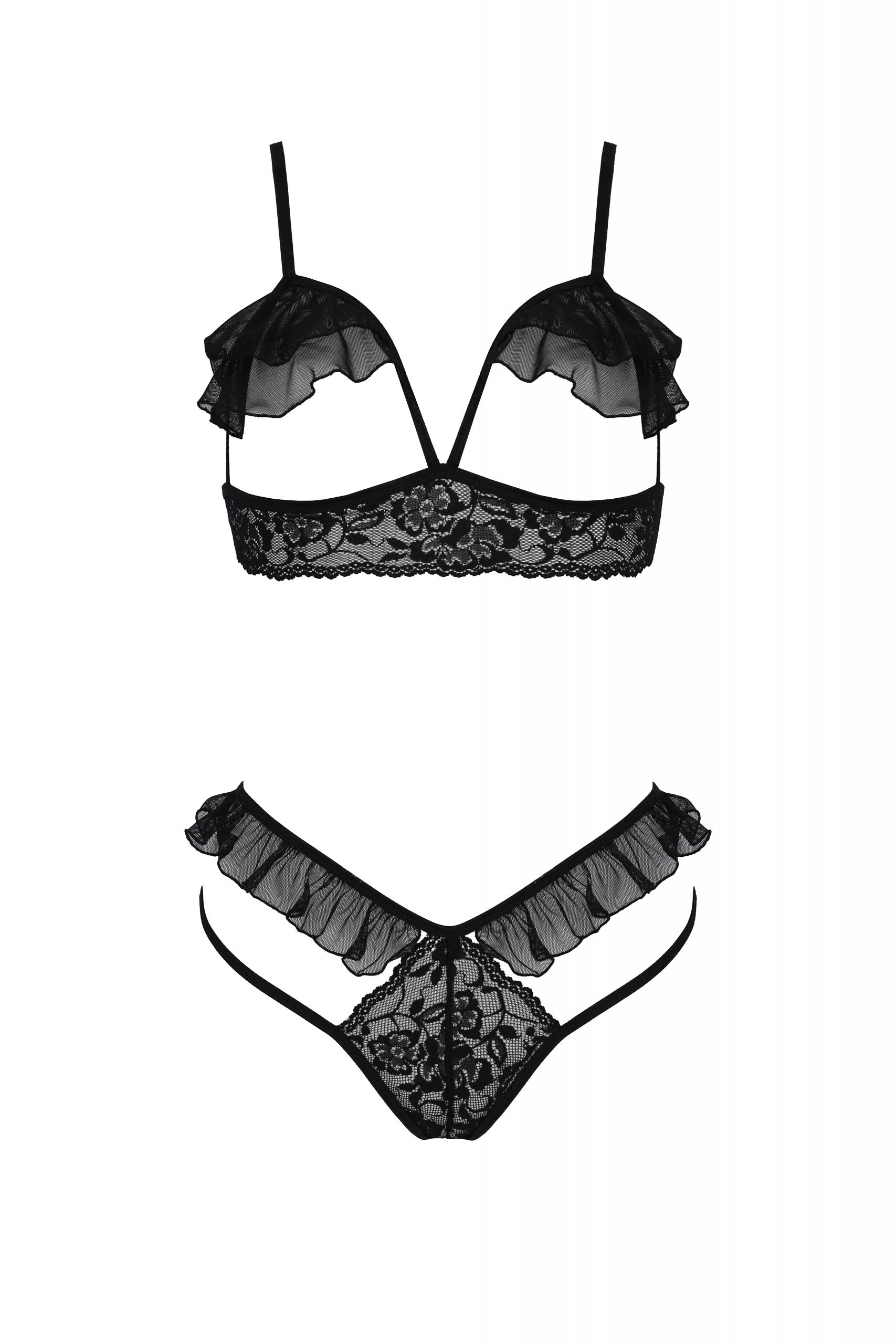 Sexy Open Cup Bra & Sheer Lace String Passion Dolly PAE102980 Black Lingerie   Lavinia