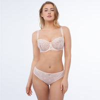 Sexy Sheer Mesh Embroidered Balconette Bra & Tanga Panty Set Donna Pink Intimates