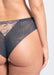 Sexy Embroidered Brazilian Panty – Samanta Eliza in gray with sheer mesh and floral lace embroidery, offering a seamless low-rise fit for women.