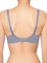 Back view of Conturelle Secret Delight Bra in Nordic blue, showcasing adjustable straps and hook-and-eye closure for full figure support.