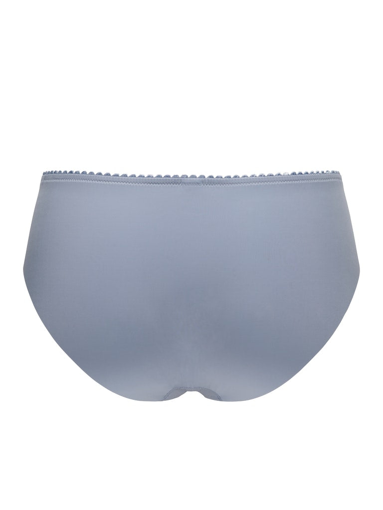 Back view of Conturelle Lace Panty - Secret Delight in gray-blue with seamless laser-cut edges for discreet wear under tight clothing.