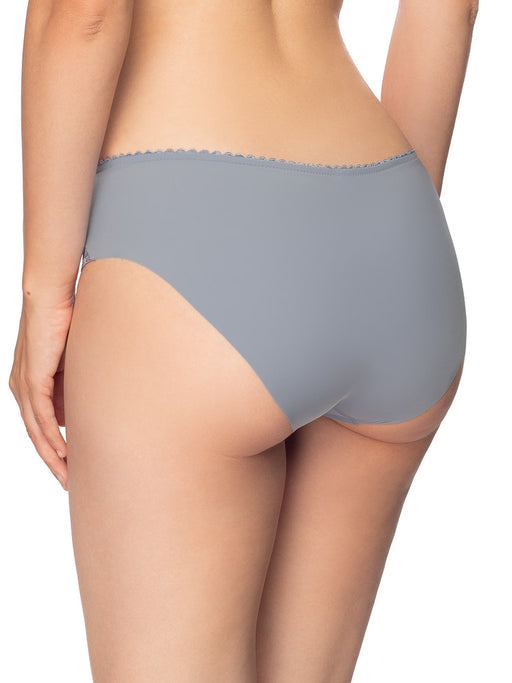 Conturelle Lace Panty - Secret Delight in gray with seamless laser-cut back for discreet wear under clothing. Ideal for luxury lingerie collections.