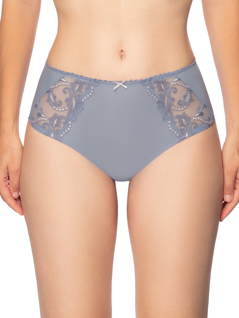 Conturelle Secret Delight Panty in Nordic Blue featuring sheer lace panels and laser-cut edges for a seamless, elegant lingerie look.
