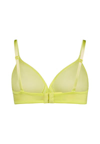 Back product shot of Gossard Glossies Sunny Lime Sheer Bra with adjustable straps and smooth band for seamless comfort.