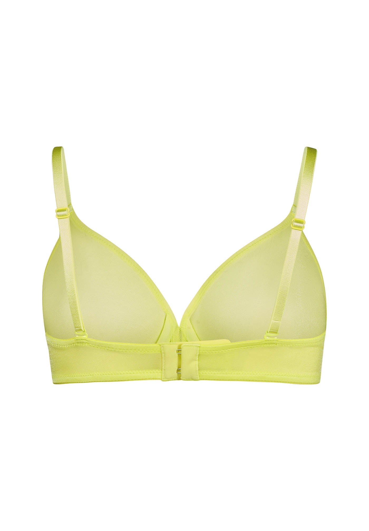 Back product shot of Gossard Glossies Sunny Lime Sheer Bra with adjustable straps and smooth band for seamless comfort.