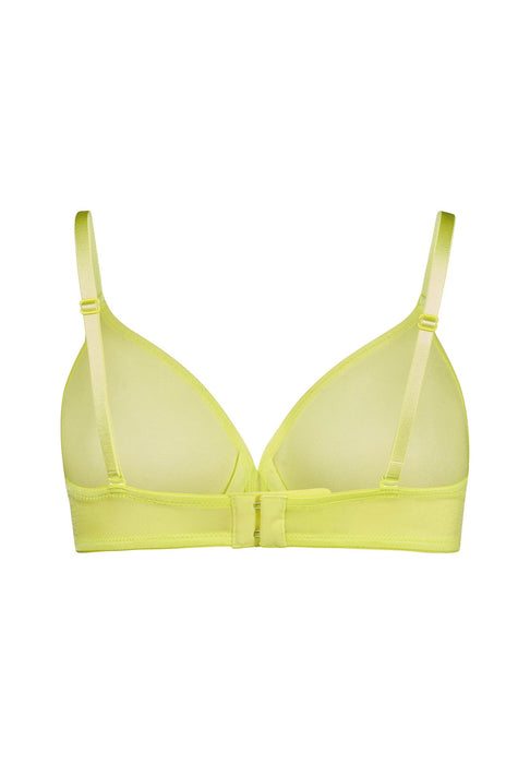 Back product shot of Gossard Glossies Sunny Lime Sheer Bra with adjustable straps and smooth band for seamless comfort.