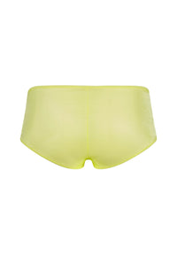Flat lay back view of Gossard Glossies Sunny Lime Sheer Shorts Panty ATB 6274, highlighting the full rear coverage and soft fabric.