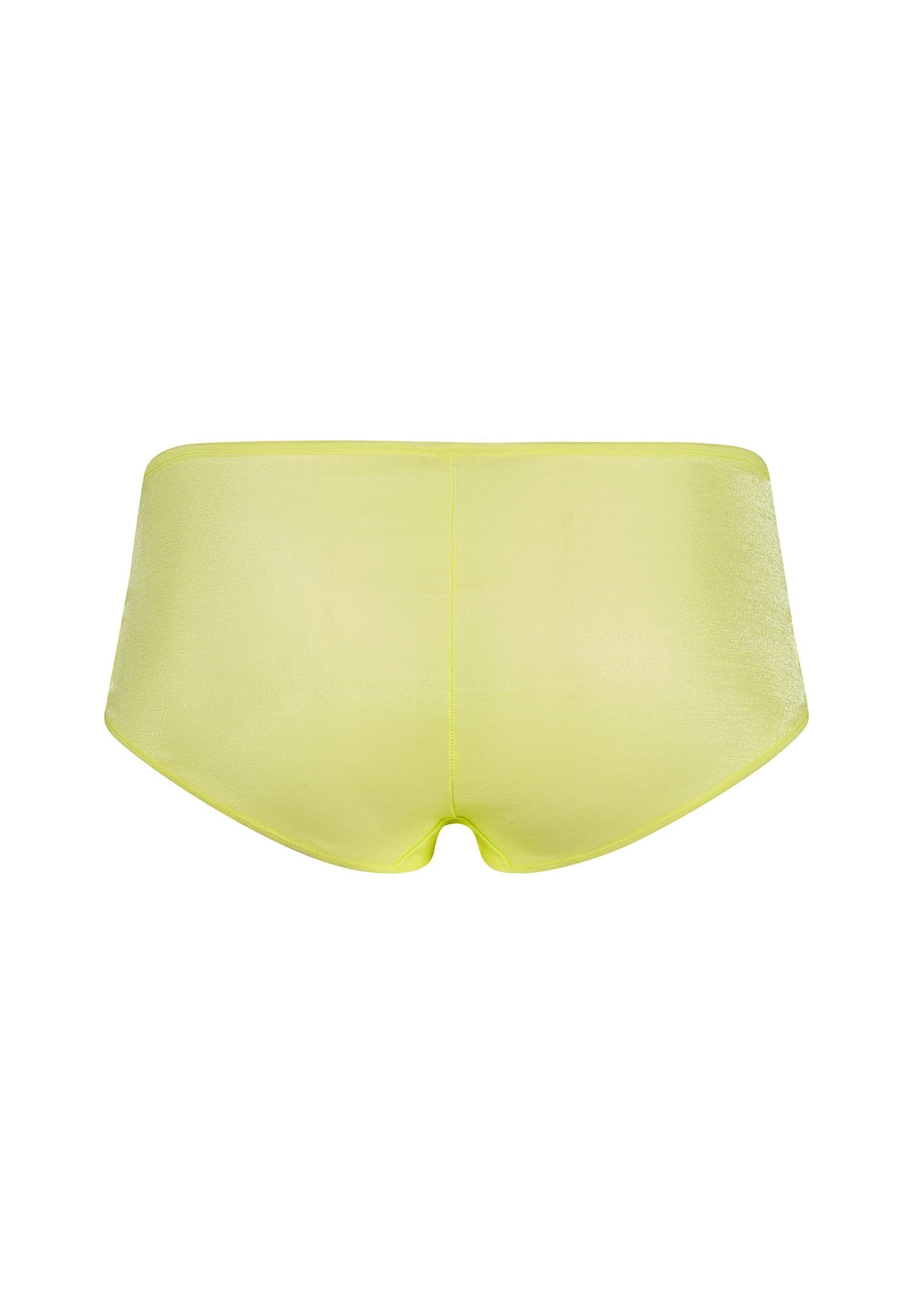 Flat lay back view of Gossard Glossies Sunny Lime Sheer Shorts Panty ATB 6274, highlighting the full rear coverage and soft fabric.