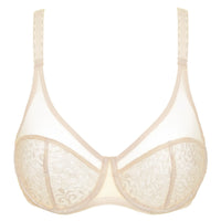 Sheer Mesh Lace Plunge Bra Beige