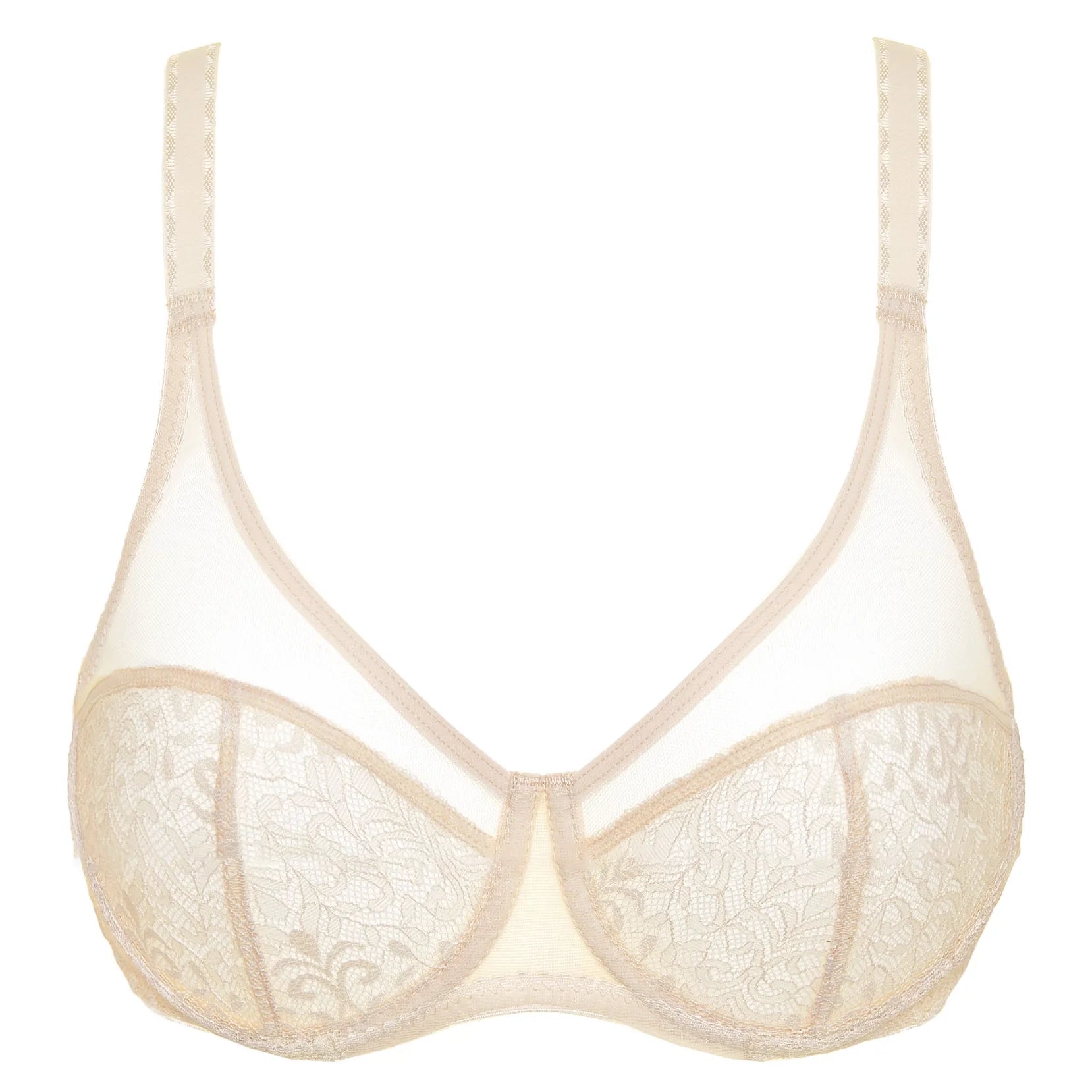 Sheer Mesh Lace Plunge Bra Beige