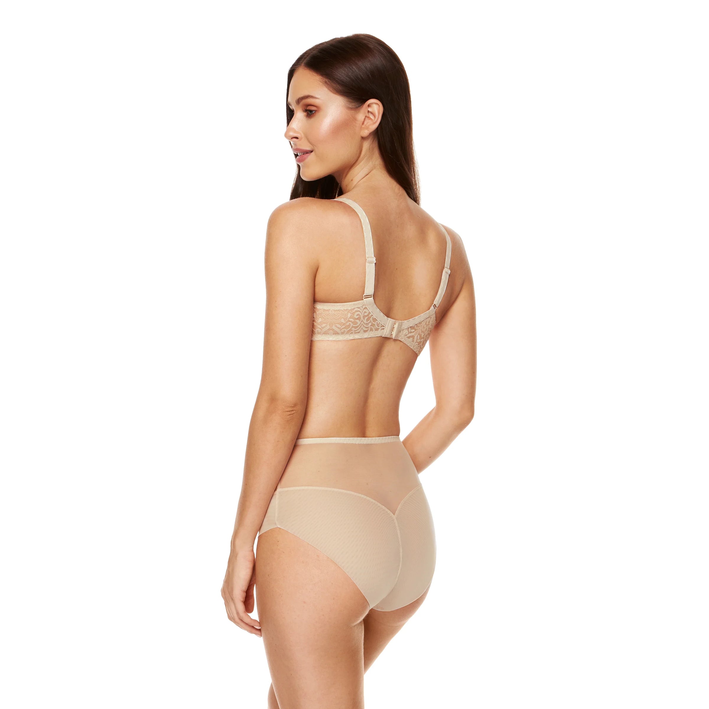 Lace High Waist Full Brief Panty Gorteks Gabi Beige