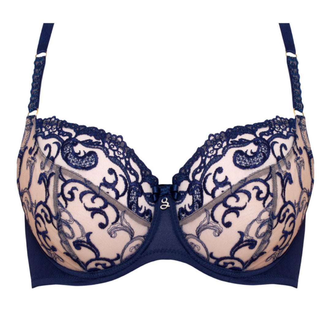 Sheer Mesh 3-Part Full Cup Bra Navy BLUE
