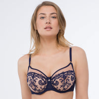 Sexy Sheer Mesh Embroidered Balconette Bra Hazel Navy BLUE