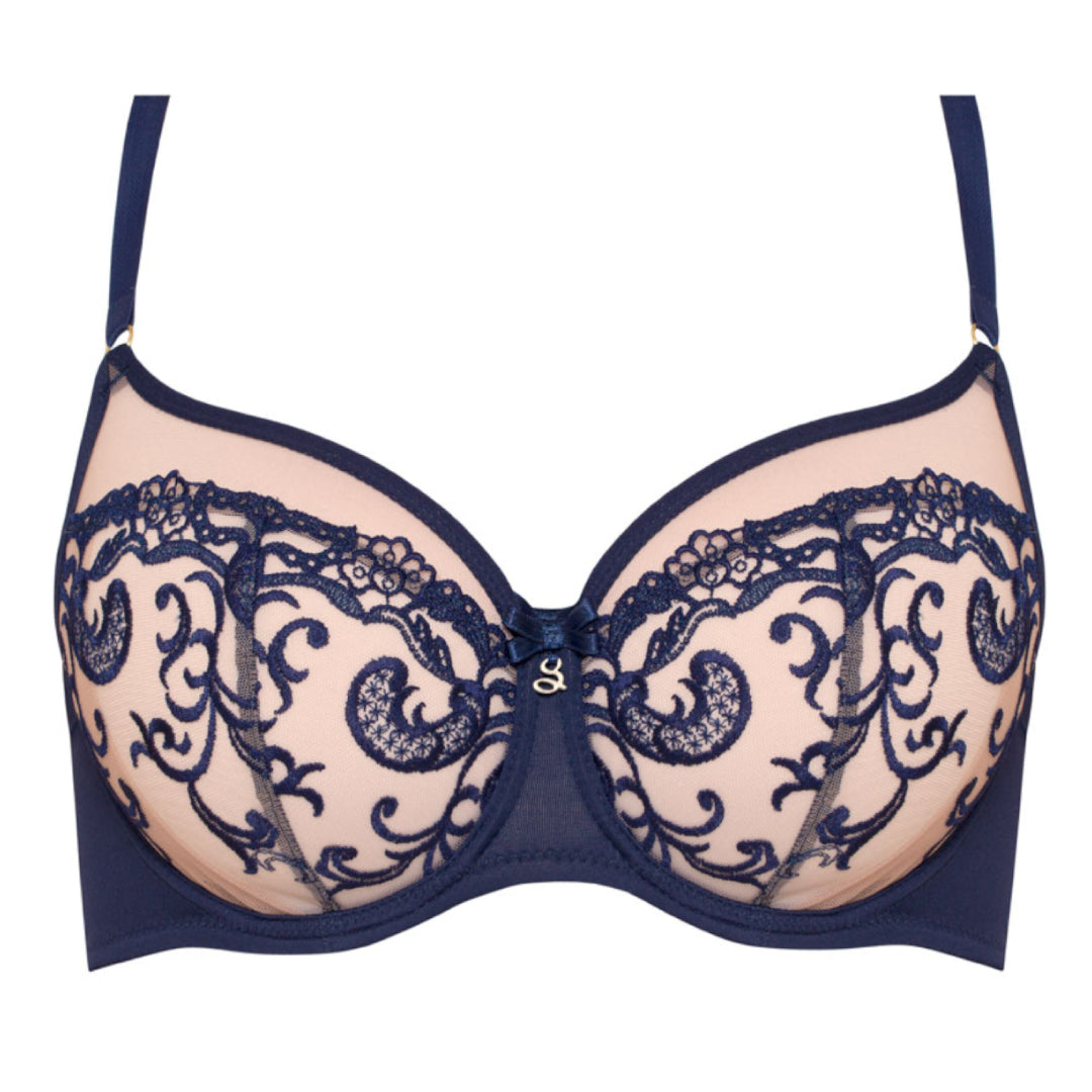 Sheer Mesh Balconette Bra Hazel Navy Blue Intimates