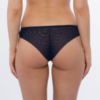 Sheer Mesh Tulle Embroidered Tanga Panty Hazel Navy BLUE back view