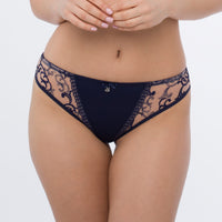 Sheer Mesh Tulle Embroidered Tanga Panty Hazel Navy BLUE