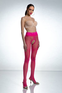 Amour Hip Lace Viva Magenta Open Crotch Pantyhose 30DEN