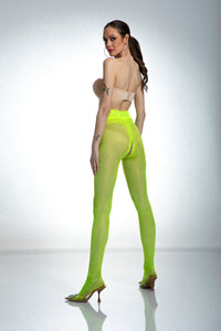 Amour Hip Lace Yellow Open Crotch Pantyhose 30DEN Fluo