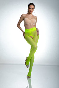 Amour Hip Lace Yellow Open Crotch Pantyhose 30DEN Fluo