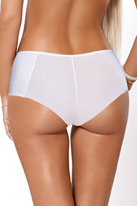 Back view of Jenny sheer embroidered brief by PariPari in white, showcasing full rear coverage and smooth mesh fabric for a seamless fit.
