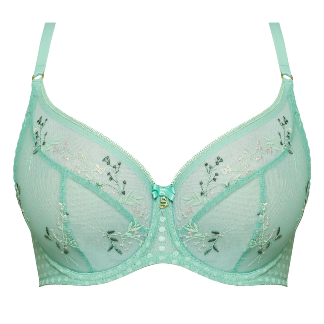 Sheer Mesh Tulle Tulip Seam Balconette Bra Juno Green Mint Underwear
