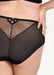 Samanta Kendall Semi-Sheer Mid-Rise Brief Panty B400 in black with embroidered mesh and peek-a-boo detail, offering a smooth, flattering fit.