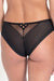 Samanta Kendall Semi-Sheer Mid-Rise Brief Panty B400 in black with embroidered mesh back and peek-a-boo detail for a stylish, no VPL lingerie fit.