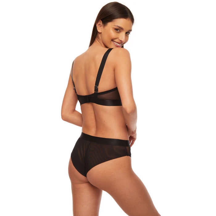 Sexy Balconette Bra & Transparent Tanga Panty Kinga Mist Black Lingerie Set back view
