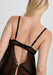 Back detail of Sheer Scallop Babydoll Blush Lulu with hook & eye closure, adjustable straps, and open back design with satin bow accent.