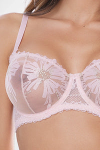 Sheer Mesh Balconette Bra Underwire Support Pink Lingerie Set Lumiere