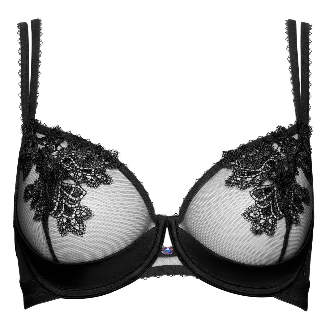 Sheer Mesh Demi Bra Black
