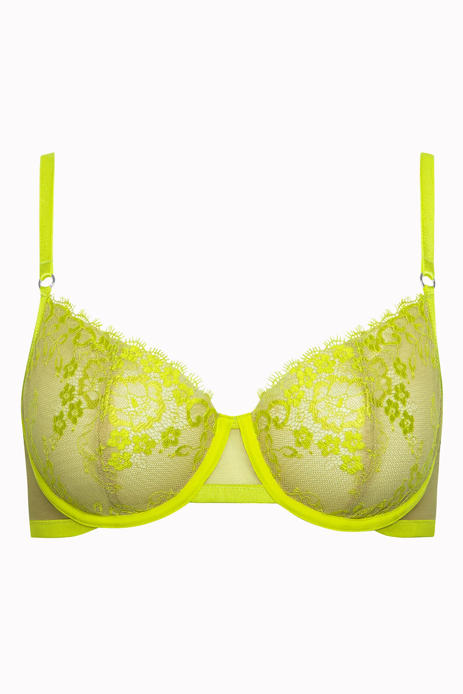 Side profile of woman in yellow lace lingerie with curly hair