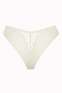 Ivory lace Brazilian panty with floral embroidery and seamless back