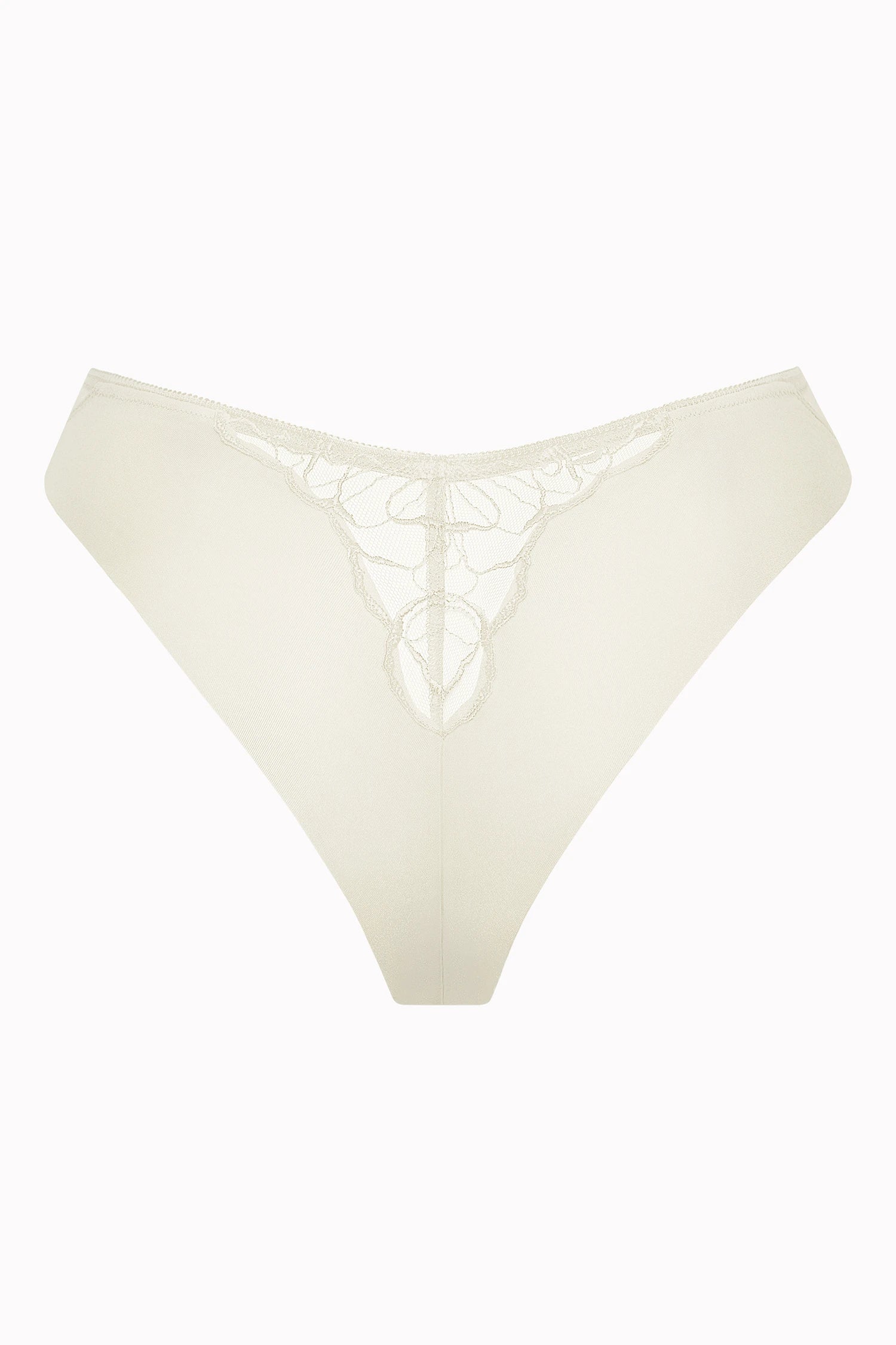 Ivory lace Brazilian panty with floral embroidery and seamless back