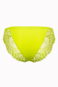 Neon yellow lace and mesh lingerie with floral details