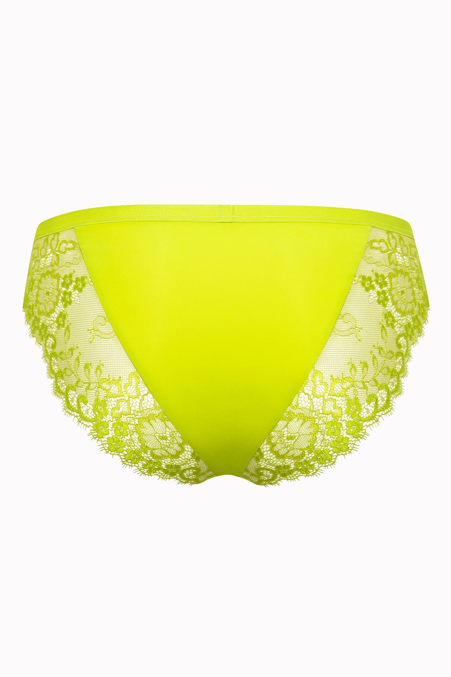 Neon yellow lace and mesh lingerie with floral details