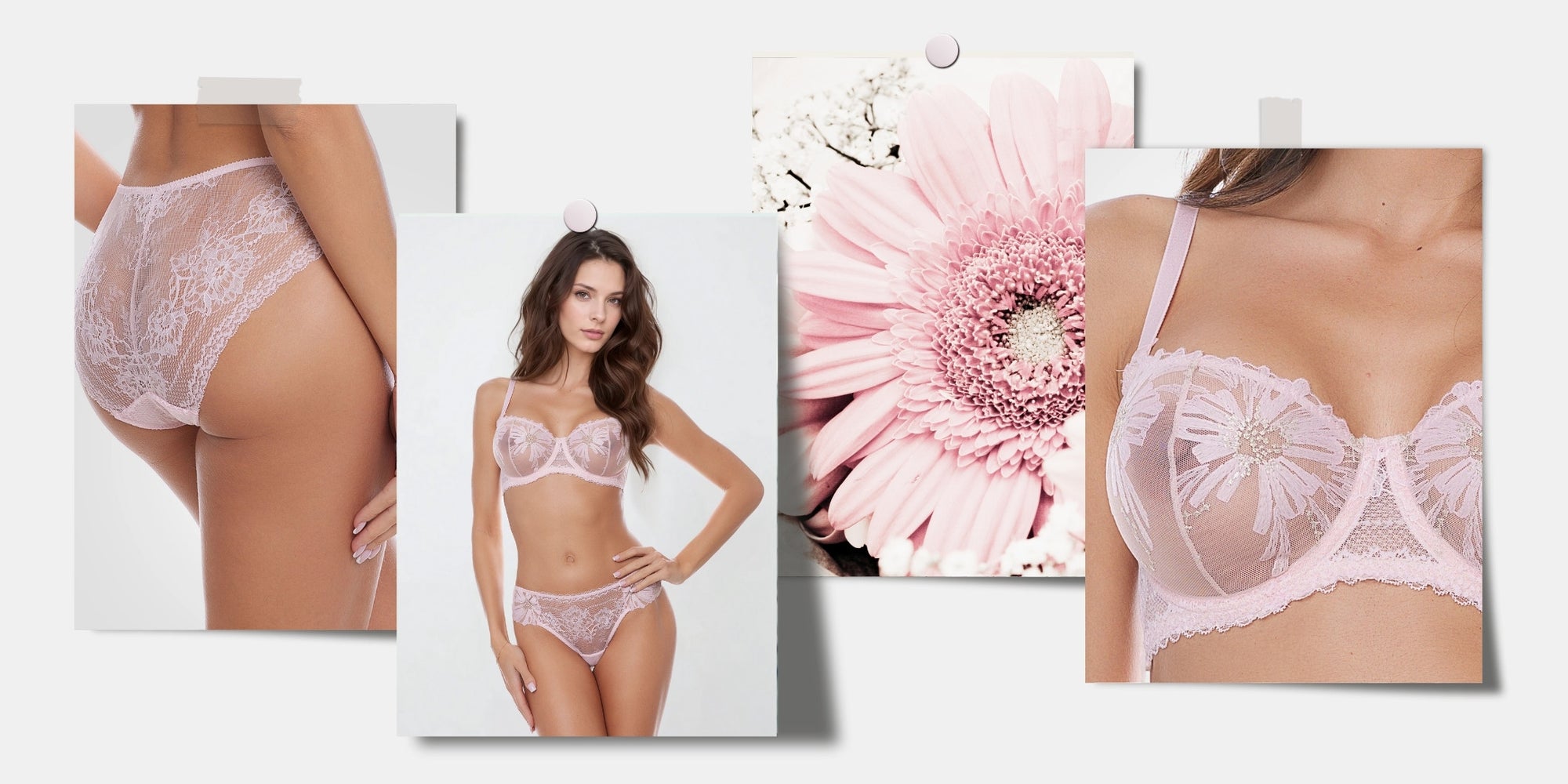 Sheer Balconette Bra & Lace Thong Panty Set; Shop Pink Intimates @ Lavinia Lingerie