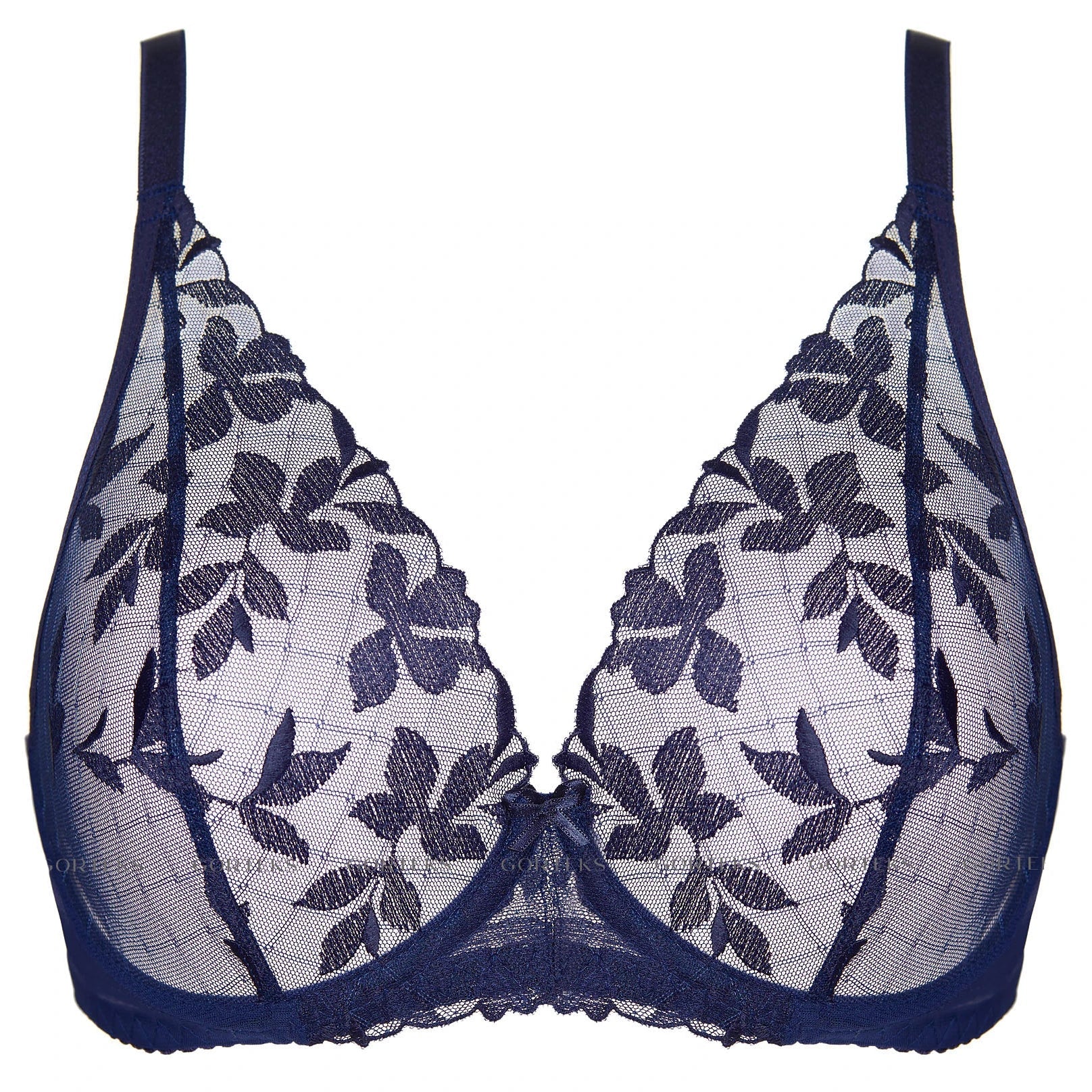 Sheer Mesh Plunge Bra Gorteks Mona Navy Blue