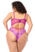 Rear view of plus-size Mapale Sheer Embroidered Teddy with mesh back and high-cut floral lace thong for a bold lingerie look.