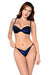 Mapale Velvet Bloom lingerie set with underwire bra and V-cut thong panty in navy blue floral velvet, worn without garter belt.