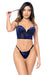 Front view of Mapale Velvet Bloom Longline Bra & String Panty Set with underwire support, floral velvet texture, and matching thong.