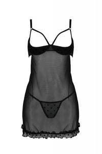 Open Cup Sheer Chemise Black Lingerie Set