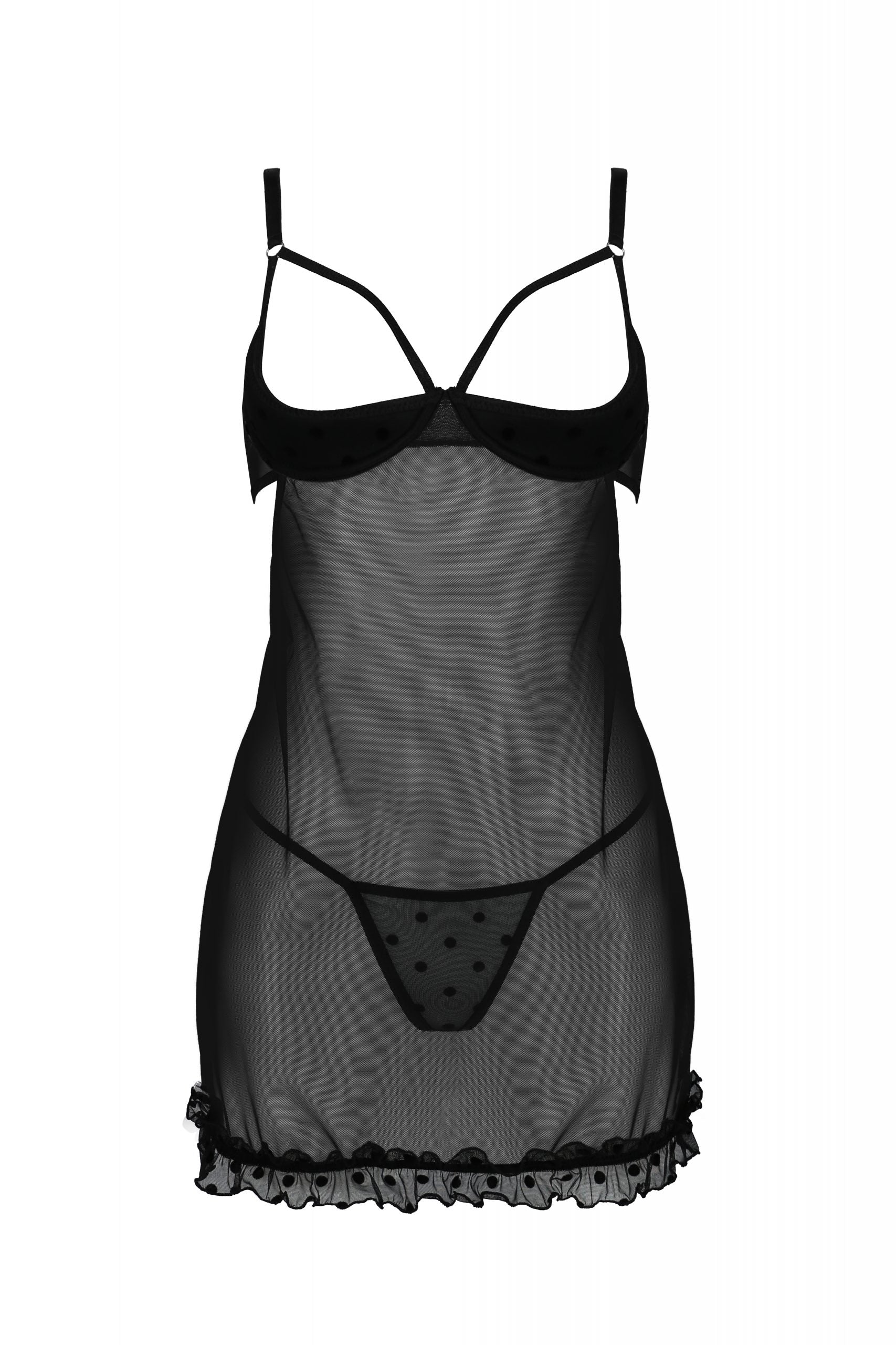Open Cup Sheer Chemise Black Lingerie Set