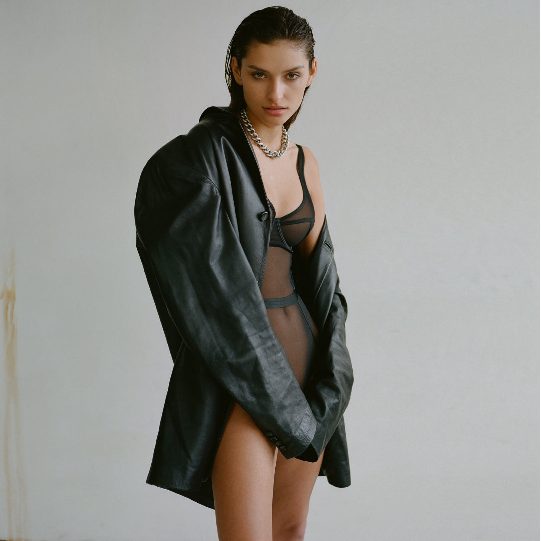 Sexy Transparent Sheer Mesh Bodysuit Kinga Mist Contour Black Intimates r