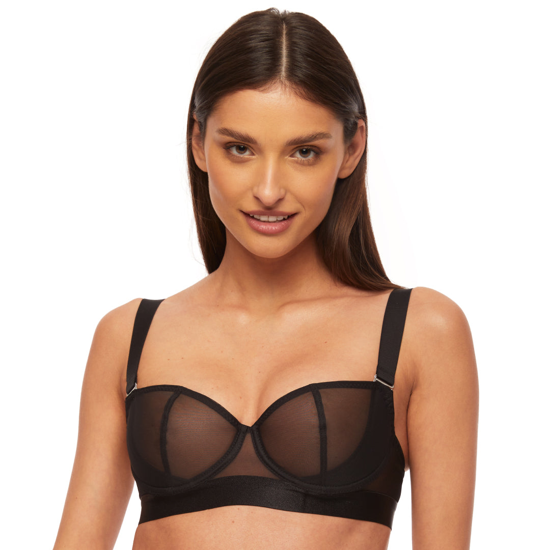 Sexy Sheer Mesh Balconette Bra Kinga Mist Black Lingerie