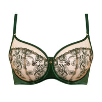 Samanta Ola Malachite Velvet Sheer Embroidered Underwire Bra