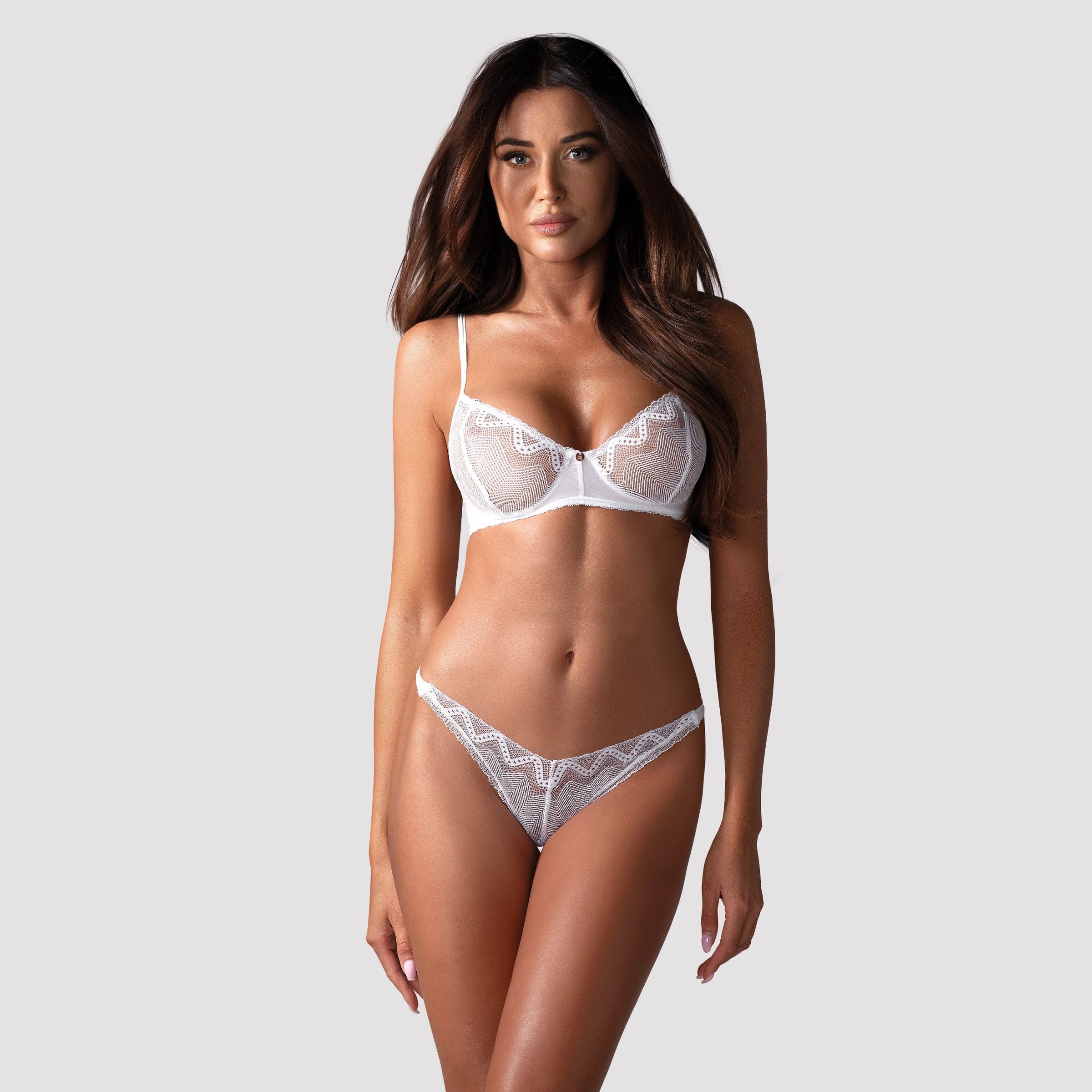 Sexy Sheer Demi Bra & Thong Panty Obsessive Alissium White Lingerie Lavinia Sexy Sheer Demi Bra & Thong Panty Obsessive Alissium White Lingerie Lavinia