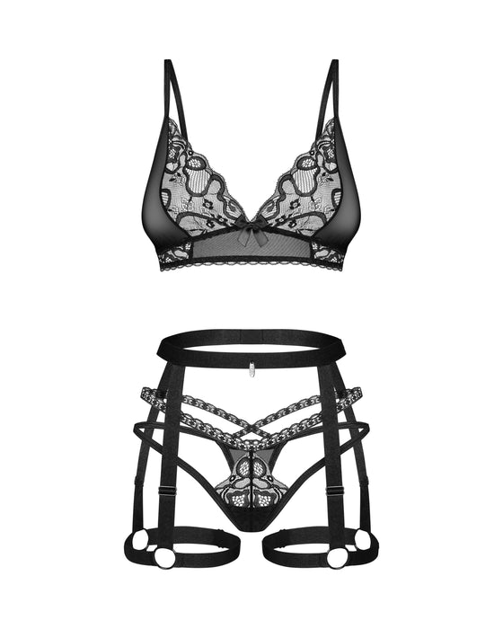 Soft Mesh Bralette & Lace Thong Harness Set Obsessive Blomentis